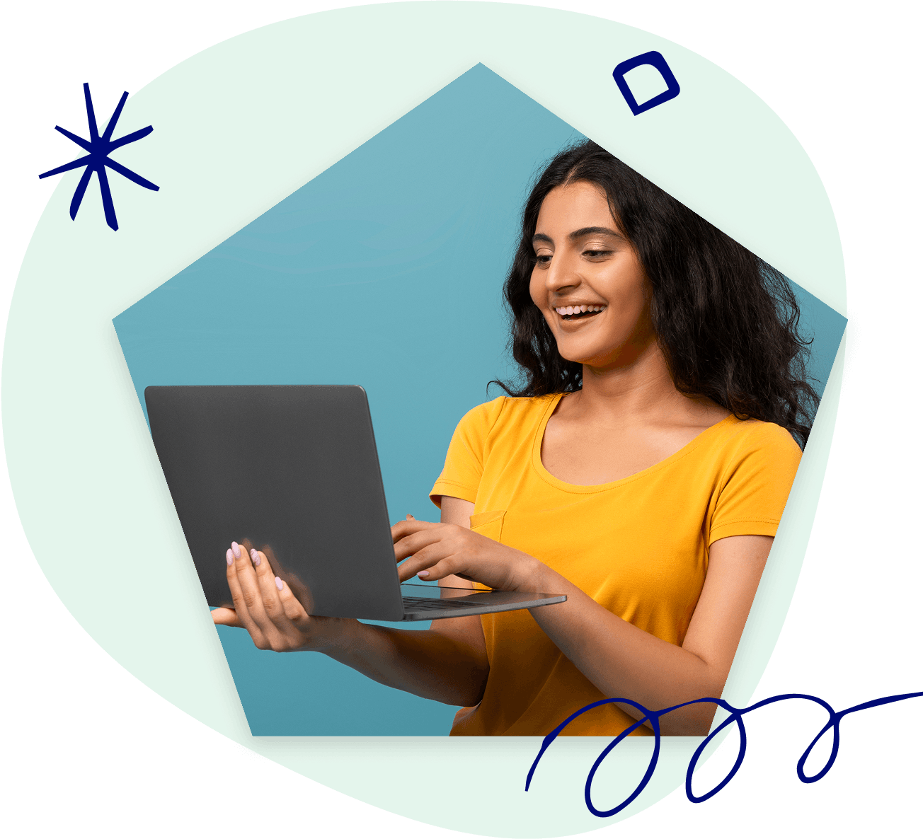 Young woman with books giving thumbs up